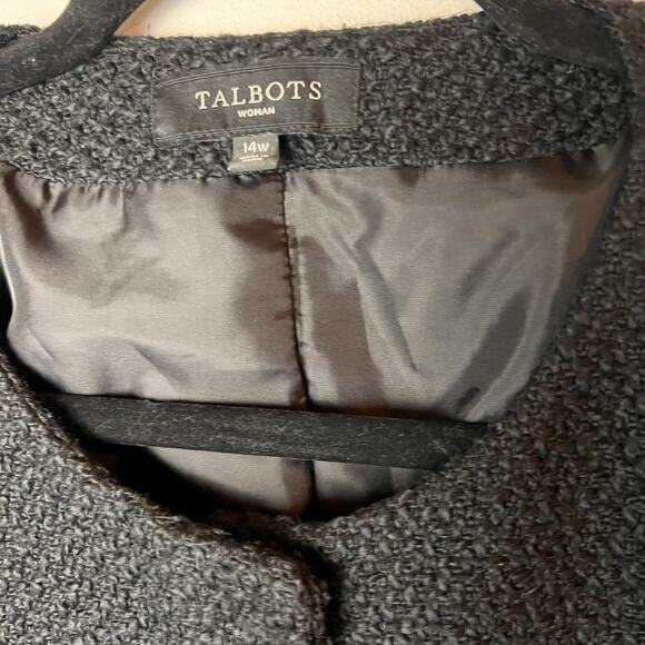 Talbots Black Tweed Faux Leather Pockets Front Full Zip Blazer Jacket 14W - Picture 4 of 7